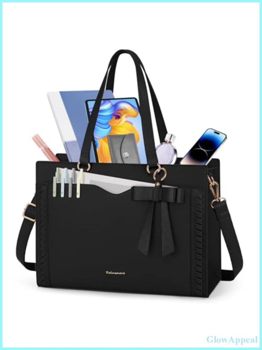 Laptop Tote Bag for Women with Cup Holder, PU Leather Work Bag